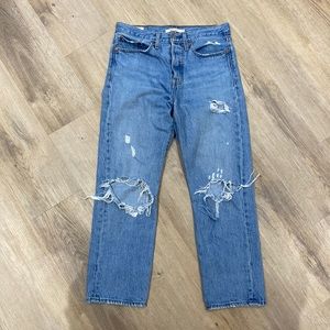 Levi's Women's Straight Leg Distressed Blue Jeans
